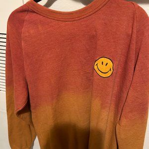 Aviator Nation Smiley Sweatshirt, Sz Extra Large (XL), Tangerine/Orange Dip Dye